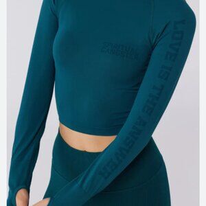 Spiritual Gangster "Love is the answer" Seamless long sleeve workout crop top